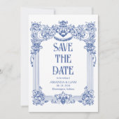 Elegantes Foto Barockblauer Säulenhochzeit Save The Date (Vorderseite)