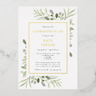 Elegantes Foto Beerdigung Feier des Lebens Gold Folieneinladung