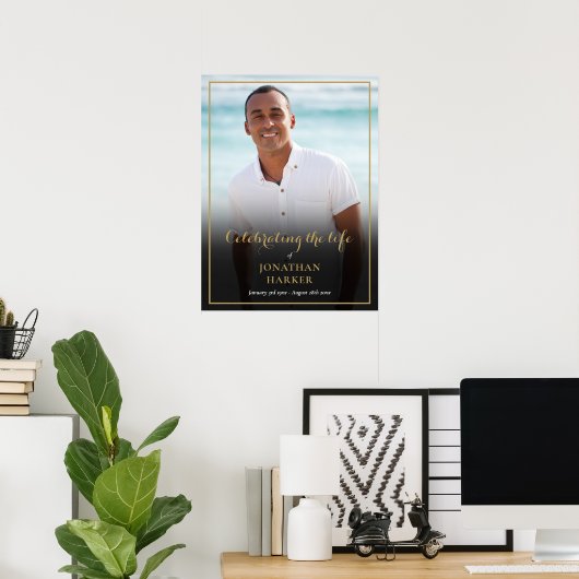 Elegantes Foto Beerdigung Memorial Service Signatu Poster (Heimbüro)