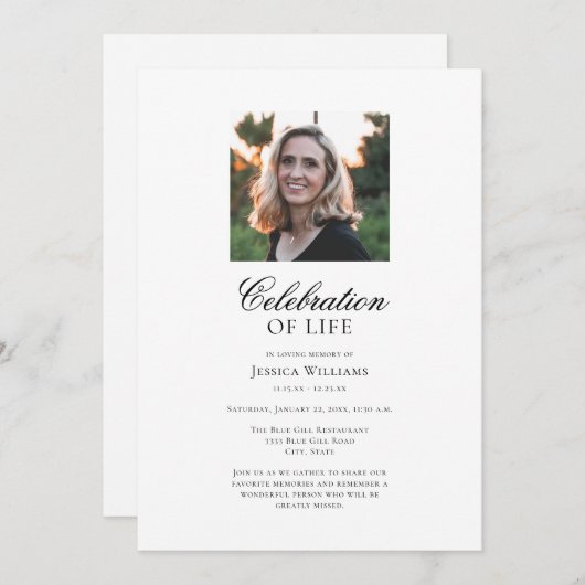 Elegantes Foto Beerdigung zum Leben Einladung (Vorne/Hinten)