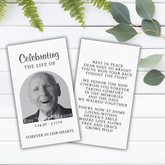 Elegantes Foto Beerdigungskarte Visitenkarte