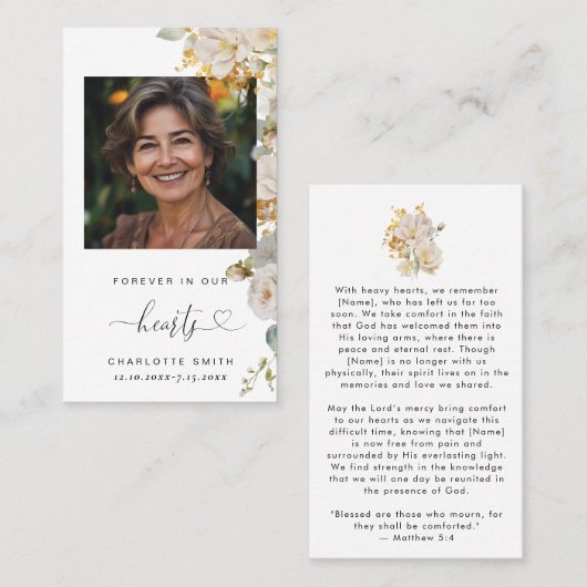 Elegantes Foto Beerdigungskarte Visitenkarte (Vorne/Hinten)