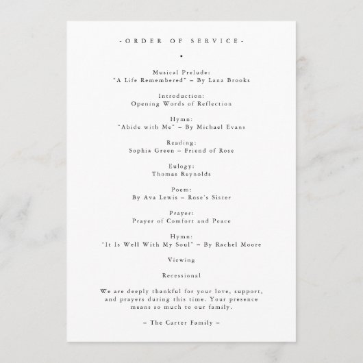 Elegantes Foto-Beerdigungsprogramm Programm (Rückseite)