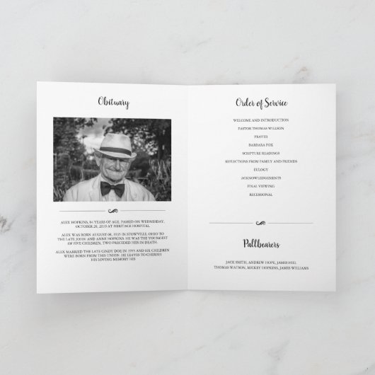 Elegantes Foto-Beileid Gedenkfeier Programm (Innenseite)