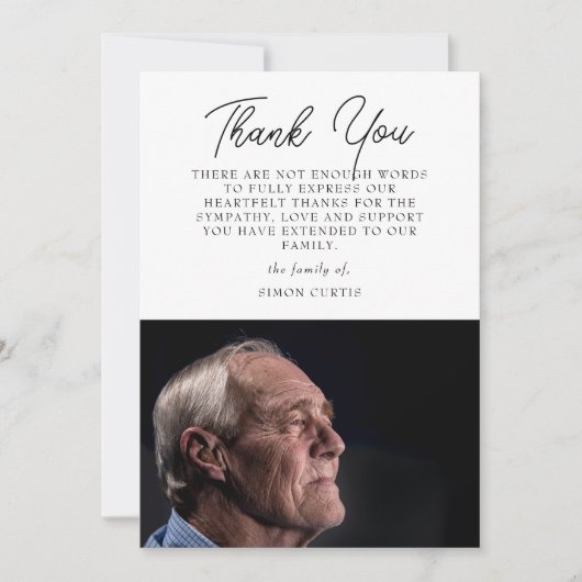 Elegantes Foto Beileid Script Danke Karte (Vorderseite)