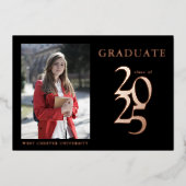 Elegantes Foto Black 2025 Graduation Party Folieneinladung (Vorderseite)