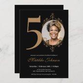 Elegantes Foto Black Gold 50. Geburtstag Einladung (Vorne/Hinten)