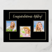 Elegantes Foto Black Gold Graduation Party Real Folieneinladung (Rückseite)