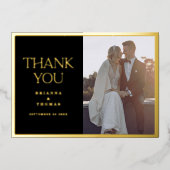 Elegantes Foto Black Gold-Hochzeit Dankeschön-Kart Folieneinladung (Vorderseite)