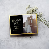 Elegantes Foto Black Gold-Hochzeit Dankeschön-Kart Folieneinladung