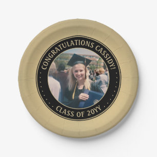 Elegantes Foto Black & Gold Moderne Graduiertenpar Pappteller