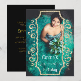 Elegantes Foto Black Gold Quinceñera Geburtstag