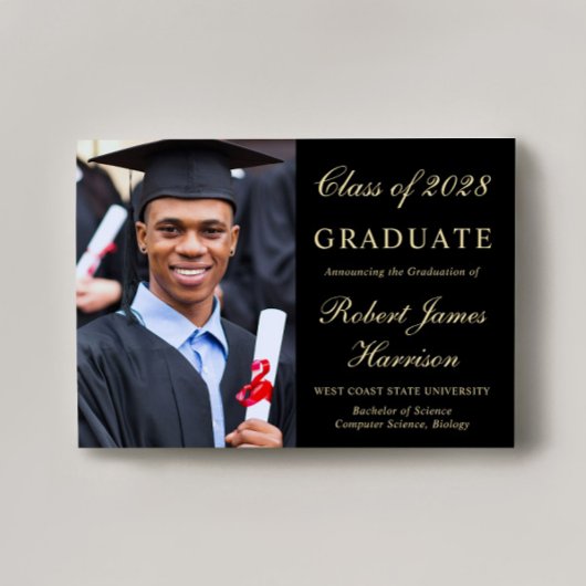 Elegantes Foto Black Gold Uni-Abschluss Ankündigung