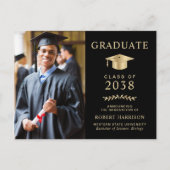 Elegantes Foto Black Gold Uni-Abschluss Ankündigungspostkarte (Vorderseite)