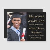 Elegantes Foto Black Gold Uni-Abschluss Magneteinladung (Vorne/Hinten)