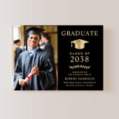 Elegantes Foto Black Gold Uni-Abschluß Party Einladung