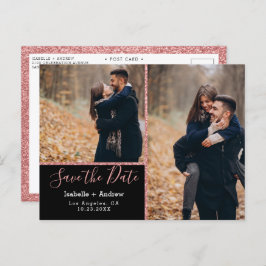 Elegantes Foto Black Rose Glitzer Save the Date Ankündigungspostkarte