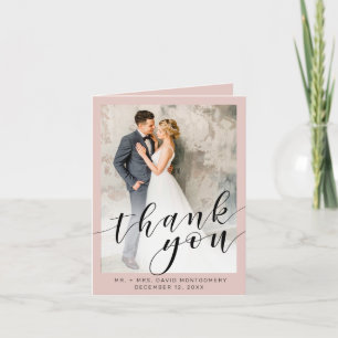 Elegantes Foto Black Script Blush Wedding Dankeskarte