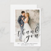 Elegantes Foto Black Script White Wedding Vielen D Dankeskarte (Vorne/Hinten)