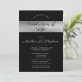 Elegantes Foto Black | Silver Celebration of Life Einladung (Stehend Vorderseite)