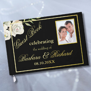 Elegantes Foto Black Wedding Gold Foil Gästebuch