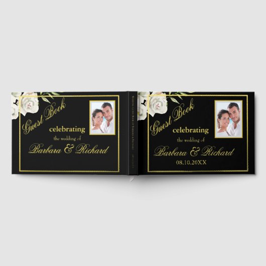 Elegantes Foto Black Wedding Gold Foil Gästebuch (Voll)