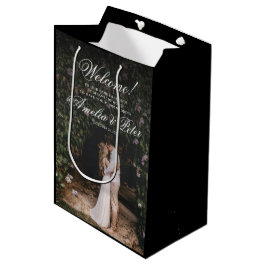Elegantes Foto Black Wedding Willkommen Mittlere Geschenktüte