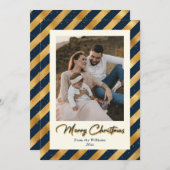 Elegantes Foto Blau und Gold Frohe Weihnachten (Vorne/Hinten)
