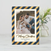 Elegantes Foto Blau und Gold Frohe Weihnachten (Stehend Vorderseite)