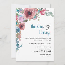 Elegantes Foto Blauer Rosa Blumenzwiebeln Einladung