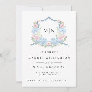 Elegantes Foto Blaues Monogramm Save the Date 