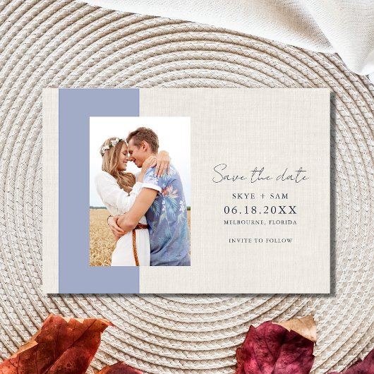Elegantes Foto Blue Beach Wedding Save The Date