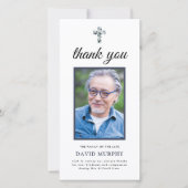 Elegantes Foto Blue Floral Memorial Vielen Dank Karte (Vorderseite)