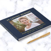 Elegantes Foto Blue Gold Gedenkstätte Beerdigung Gästebuch