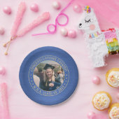 Elegantes Foto Blue & Gold Moderne Graduiertenpart Pappteller (Party)
