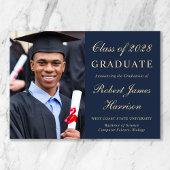 Elegantes Foto Blue Gold Uni-Abschluss Ankündigung