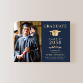 Elegantes Foto Blue Gold Uni-Abschluß Party Einladung