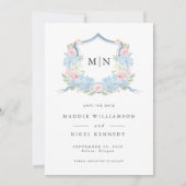 Elegantes Foto Blue Monogram Save the Date (Vorderseite)