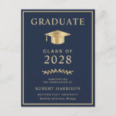 Elegantes Foto Blue Uni-Abschluss Party Einladungspostkarte (Vorderseite)