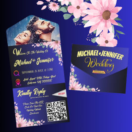 Elegantes Foto Blumenstrauß Hochzeit All In One Einladung