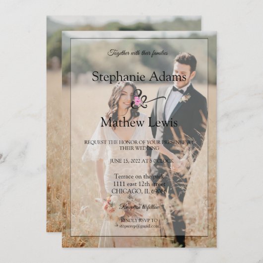 Elegantes Foto Braut & Groom Wedding Einladung (Vorne/Hinten)