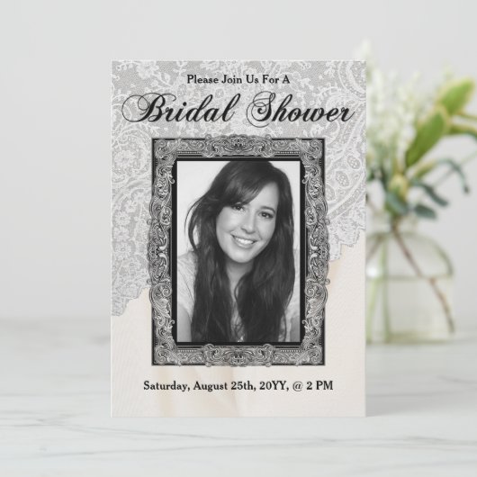 Elegantes Foto Brautparty Einladung (Stehend Vorderseite)