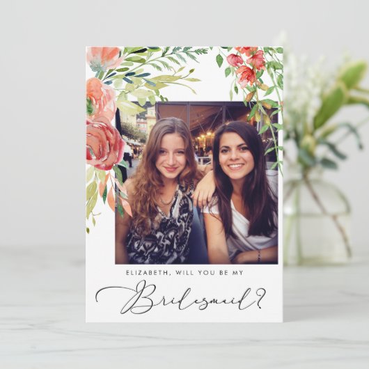 Elegantes Foto Bridesmaid Vorschlag Einladung (Stehend Vorderseite)