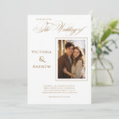 Elegantes Foto Brown Moderne Hochzeit Einladung (Stehend Vorderseite)