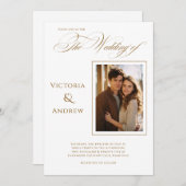 Elegantes Foto Brown Moderne Hochzeit Einladung (Vorne/Hinten)