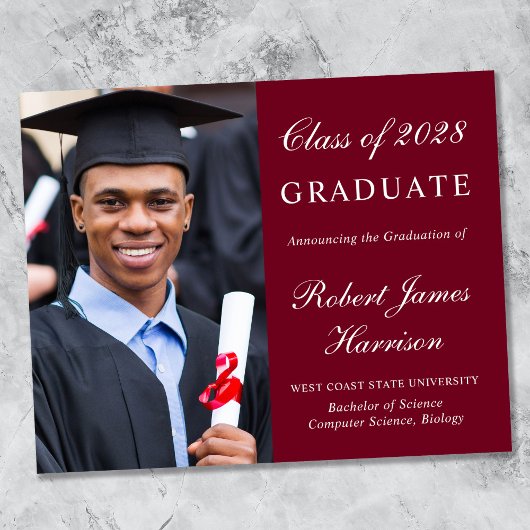 Elegantes Foto Burgund Abschluss Ankündigung