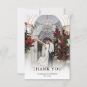 Elegantes Foto Burgund Blumenhochzeit Dankeskarte (Vorderseite)