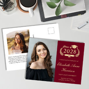 Elegantes Foto Burgundy Gold Abschluss Postkarte