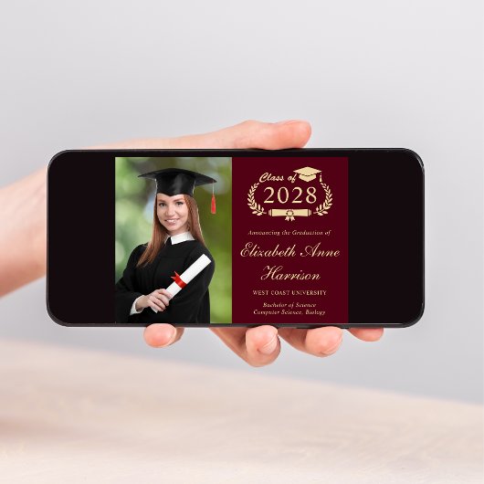 Elegantes Foto Burgundy Uni-Abschluss Party Einladung