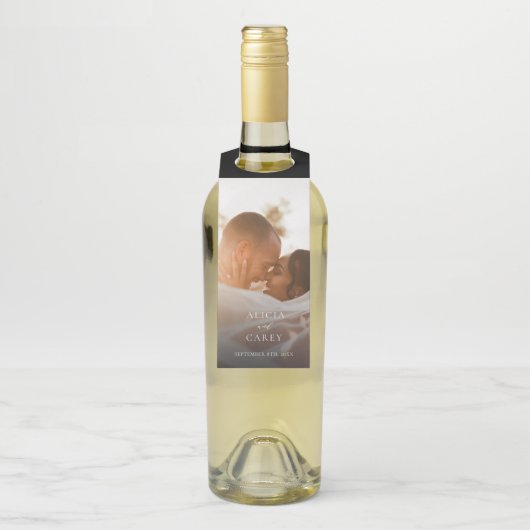 Elegantes Foto Calligraphy Wedding Flaschenanhänger (Auf Flasche)